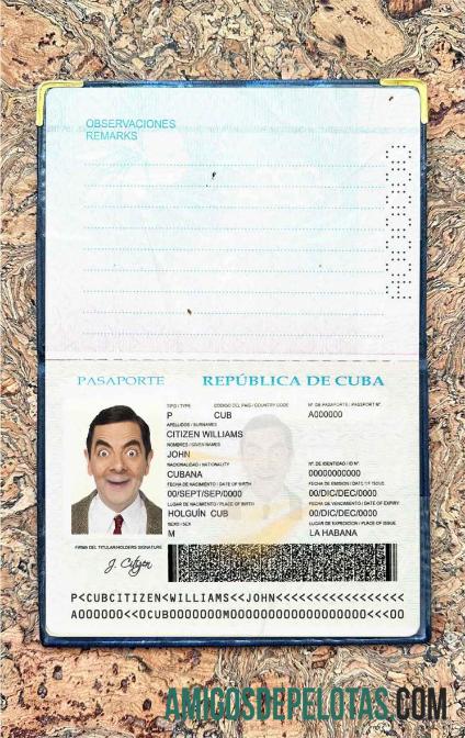 Foto do passaporte de Cuba amostra